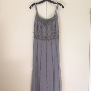 Adrianna Papell Grey Blue Beaded Gown